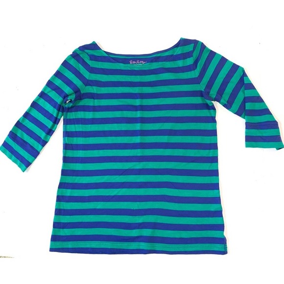 Lilly Pulitzer 3/4 Sleeve Striped Cotton Tee Small - Picture 4 of 7